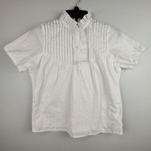 Marlot Paris Blossom Blouse White High Neck Ruffle Top Small Short Sleeve Lined